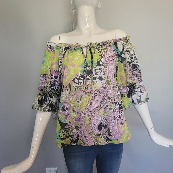 Beige by ECI Colorful Peasant Top, VGUC, Size M - Picture 5 of 9